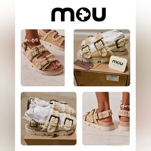 MOU + Free People Bio Buckle Sandal Lovecraft Footbed 38 eu / 8 - 8.5 US WHEAT